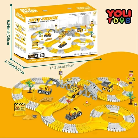 Yoli Toys - Mainan Anak CITY TRUCK Mobil Track Railcar Way Konstruksi Track Jalur DIY Merakit Jalur Mobil