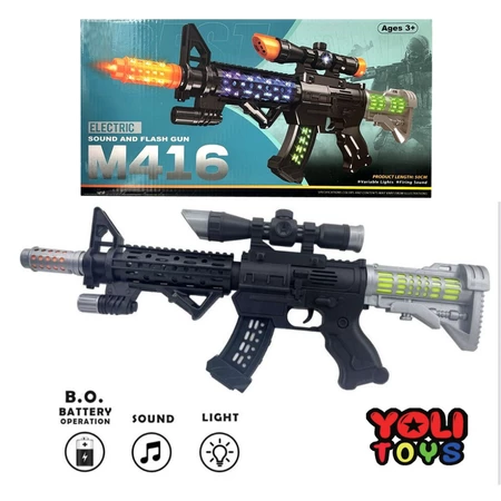 Yoli Toys - Mainan Anak Pistol M416 50 cm Sound and Flash Diecast Militer Mainan Pistol Plastik Bisa Bergetar Dan Ada Lampu