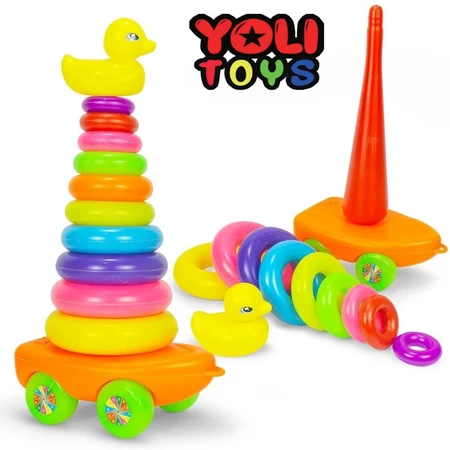 Yoli Toys - Mainan Edukasi Anak Ring Donat Susun Ada Roda Jumbo Plus Bebek Warna Cerah
