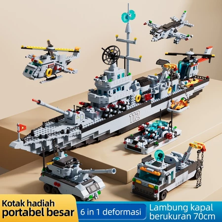 TOY LINX Mainan Balok Susun Mainan Kapal Induk Blok Bangunan Polisi Warship Seri Mainan Balok Puzzle