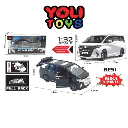 Yoli Toys - Mainan Mobil Diecast Alphard Metal Buka 3 Pintu Skala 1:32 Mini Van Pullback Luxury Alphard Miniatur