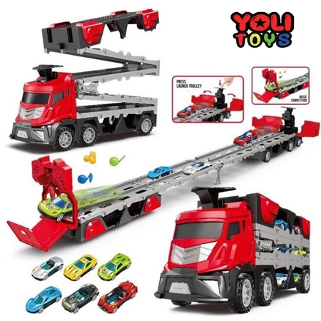 Yoli Toys - Mainan Anak Mobil Alloy Catapult Deformation Truck Jalur Balap Racing