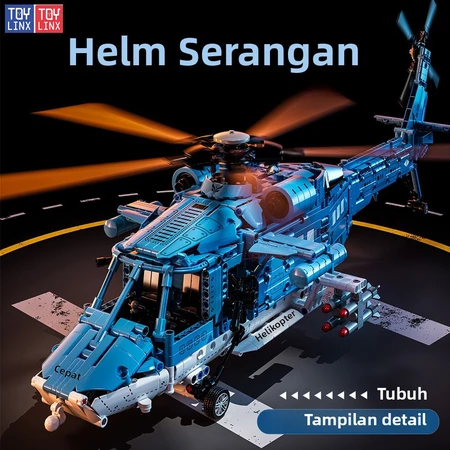 Model Helikopter Militer 76CM, Batu Bangun Montaj, Mainan Pendidikan Anak-anak, Hadiah Anak-anak