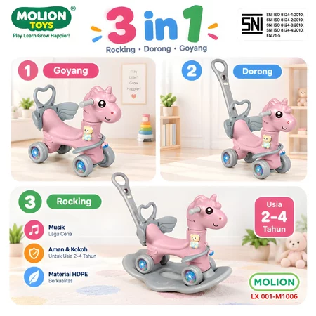 Kuda-Kudaan Anak Musik 3in1 MOLION M1006 – Mainan Balita Usia 2–4 Tahun