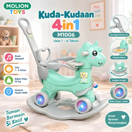 Kuda-Kudaan Anak 4in1 MOLION M1006 – Musik & Jungkat-Jungkit Usia 1–6 Tahun