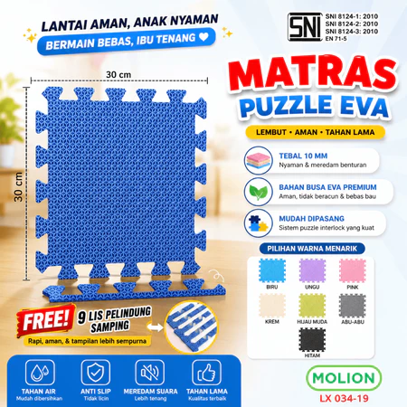 Playmat Puzzle Bayi MOLION TOYS 60x60cm Foam EvaMate Karpet Bermain Anak Aman & Lembut