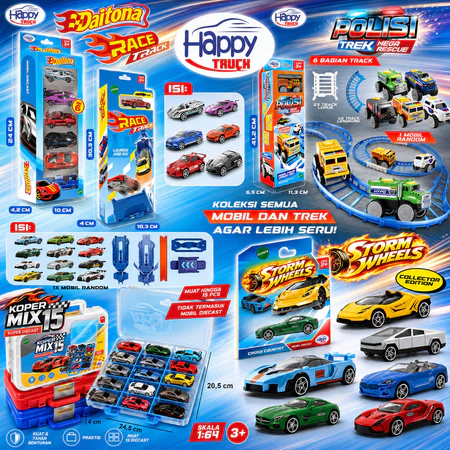 Mainan Mobil-Mobilan HOT WHEELS Race Track Daitona Polisi Trek Mega Rescue Mainan Mobil Balap Trek Track Koper Diecast